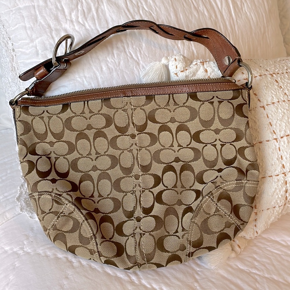 Coach Monogram Handbag, Hobo Style, Braided Leather Strap